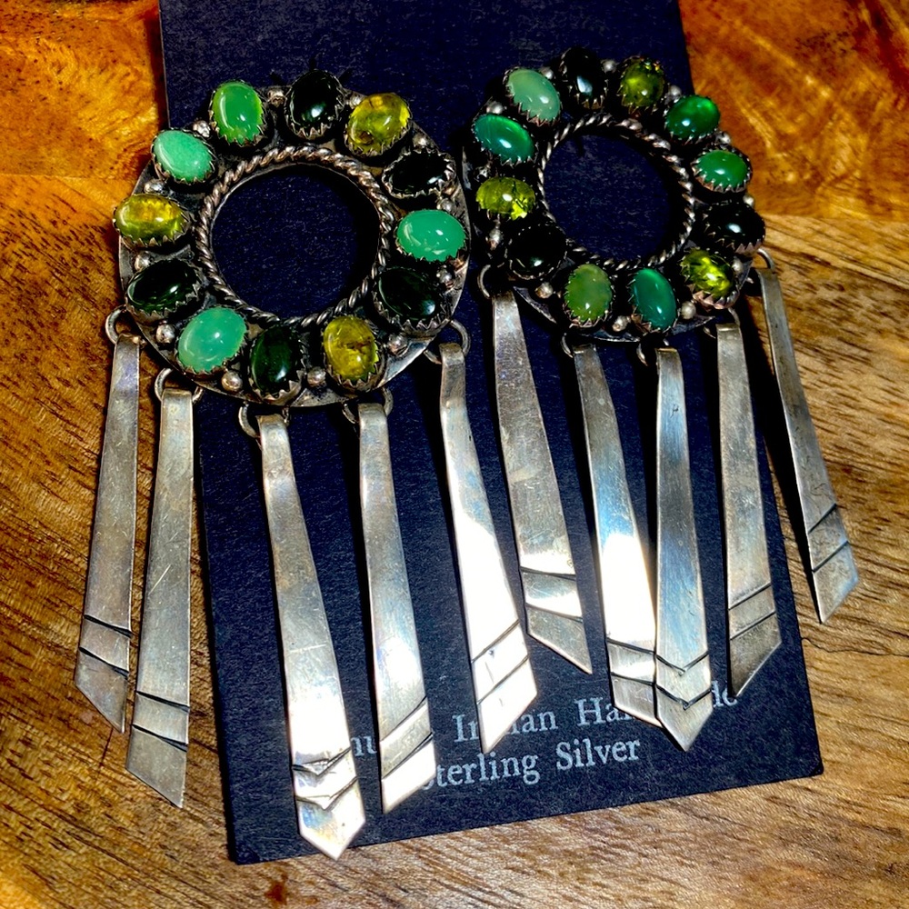 Native American Sterling Silver Earrings with various semi precious gemstones.